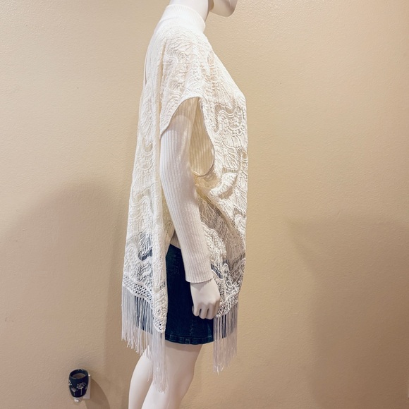 Victorias Secret Ivory Cream Lace Kimono Cover Up Womens Medium Large Fringe - Picture 5 of 16